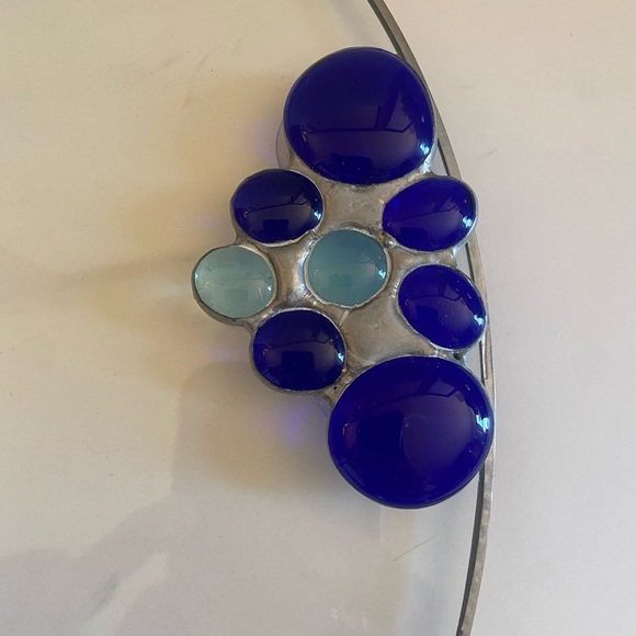 Vintage Round Glass Anat Brigg Plate Clear glass blue mosaic Silver Metal Home - Picture 5 of 5